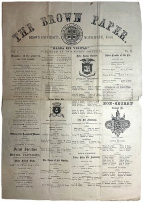 1866 BROWN PAPER SECRET SOCIETIES NEWSPAPER BROADSIDE PROVIDENCE RHODE ISLAND US