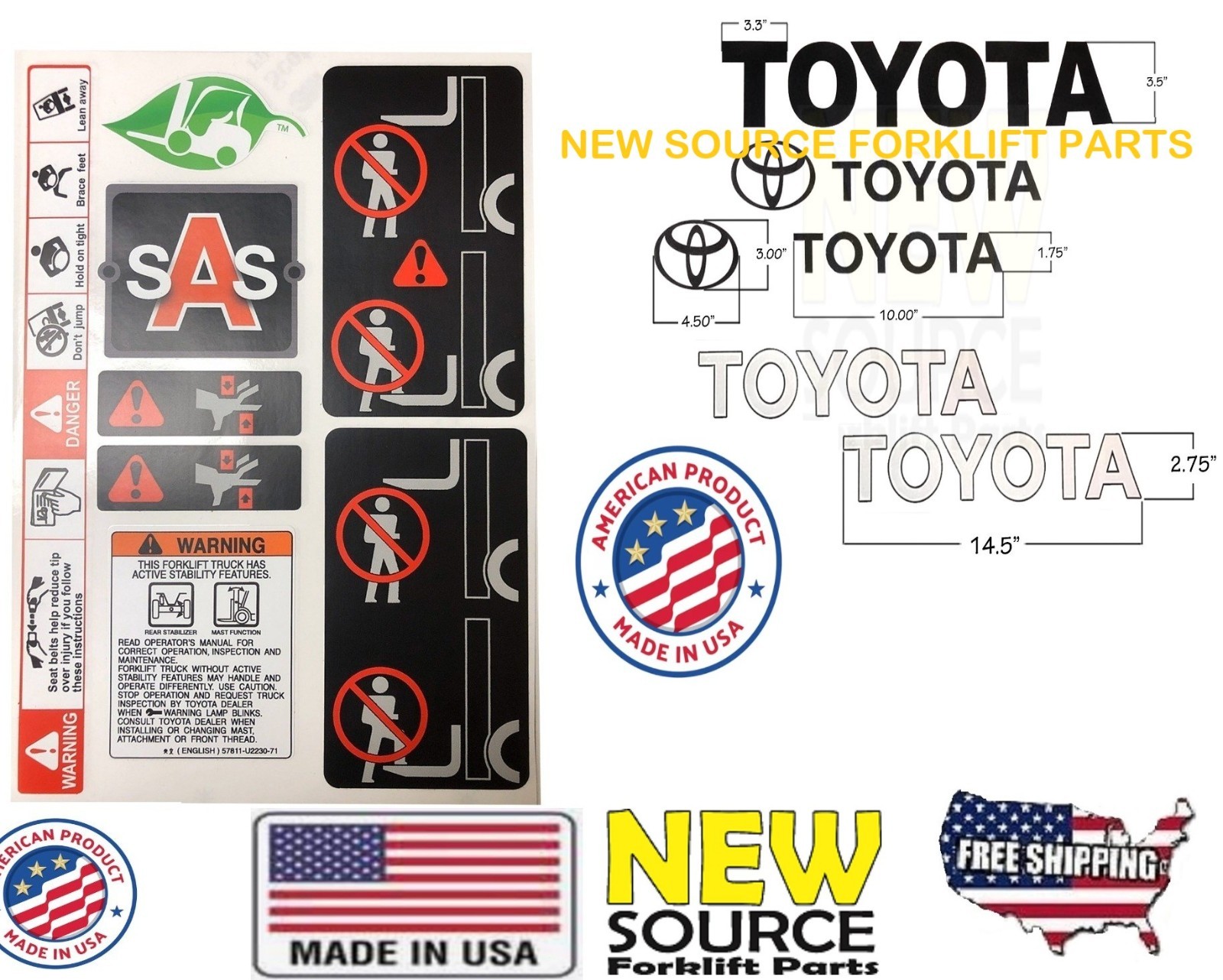 FORKLIFT DECAL COMPLETE TOYOTA FORKLIFT DECAL KIT WITH SAFETY DECALS BLACK