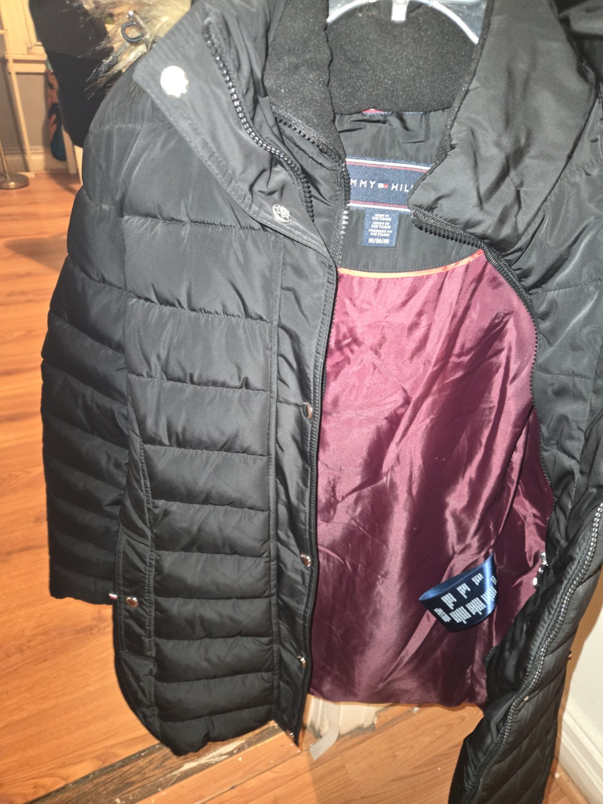 Tommy Hilfiger Women's Quilted Hooded Faux Fur Trim Coat Puffer Jacket Medium  thumbnail 5