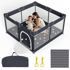 Playpen for Babies and Toddlers, Large Baby 50"x50" with Mat, Black