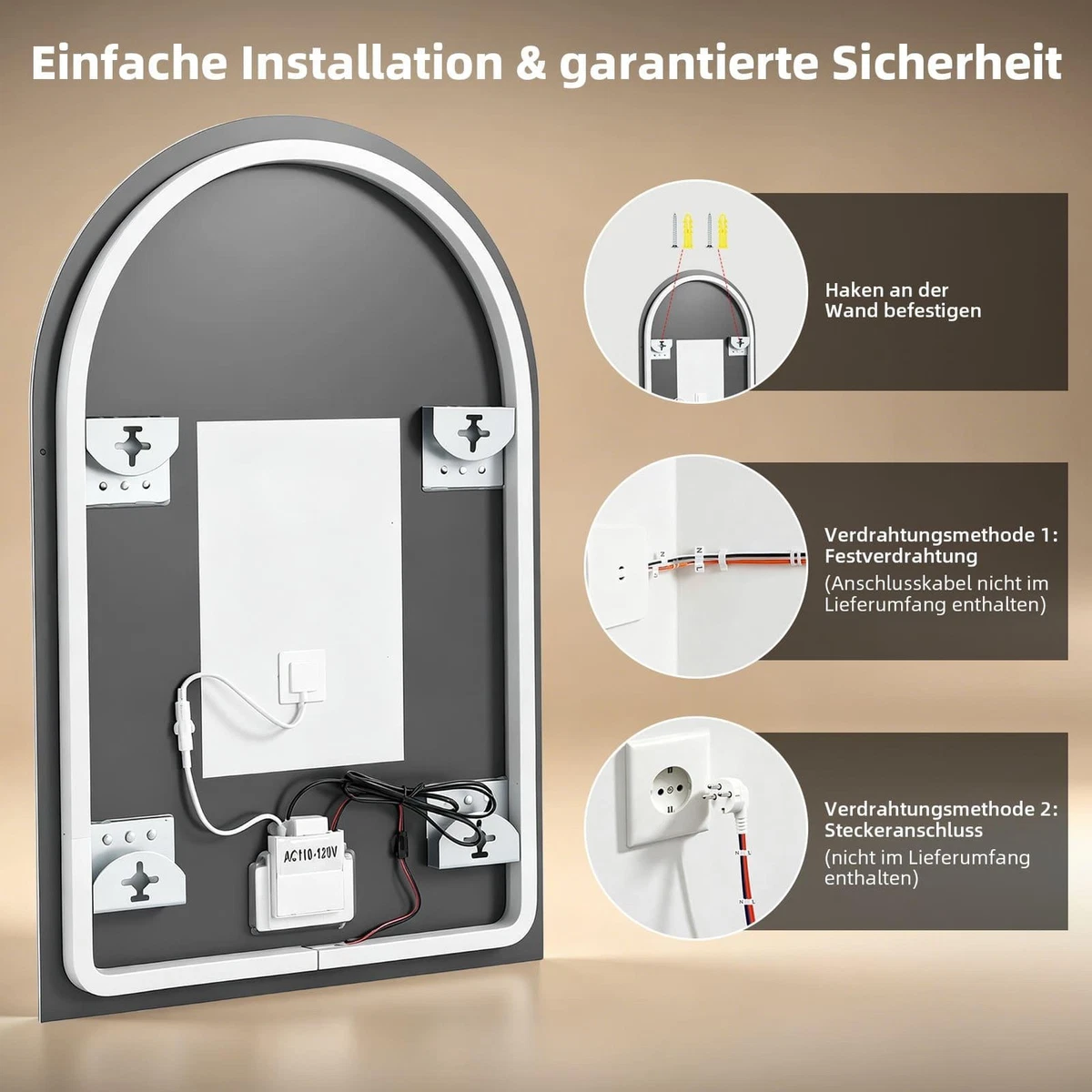 Badspiegel LED Badezimmerspiegel mit Beleuchtung Touch Wandspiegel Beschlagfrei