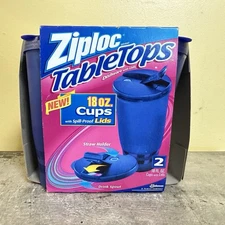 Ziploc TableTops Cups Spill-Proof Lids 18 oz Drink Spout & Straw Holder