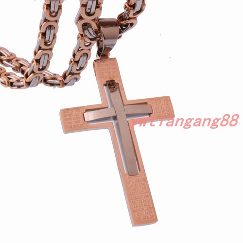 HOMBRE Cadena Bizantino Oro Negro Plata Acero Inoxidable Cruz Collar Lo último - Imagen 7 de 32