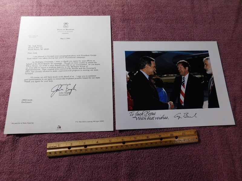 President George H.W. Bush Autographed Photo with Jack Pettet Michigan 1993