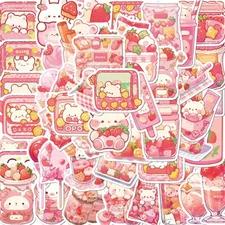 10/30/50PCS Cute Pink Food PVC Sticker Aesthetic Children's Decoration Scrapbook