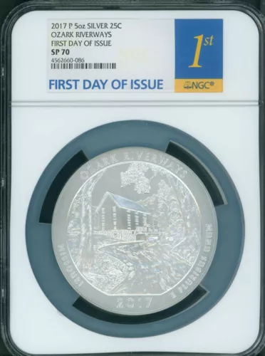 2017-P Ozark Riverways NP ATB 5 Oz. SILVER NGC SP70 FIRST DAY of Issue SCARCE !!