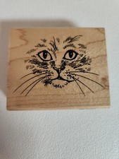 Stampendous V041 Curious Cat Face Stamp 2001 Feline Collection 3" x 2.5" USA