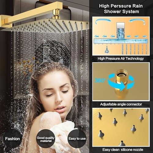 Luxury Shower Faucet Set Rainfall Shower Head Combo Set Wall Mounted Mixer Valve - Picture 52 of 72