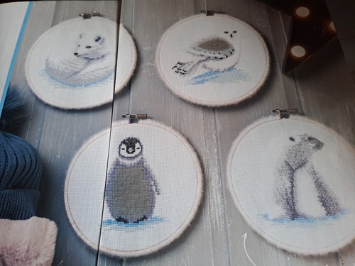 CROSS STITCH CHART 4 WINTER FLUFFY ANIMALS CHARTS PENGUIN POLAR BEAR ACTIC