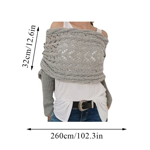 Otoño Invierno Para Mujer Mantón Tejido Bufanda Con Manga Larga Top Corto Encogerse de hombros Chal - Imagen 2 de 15