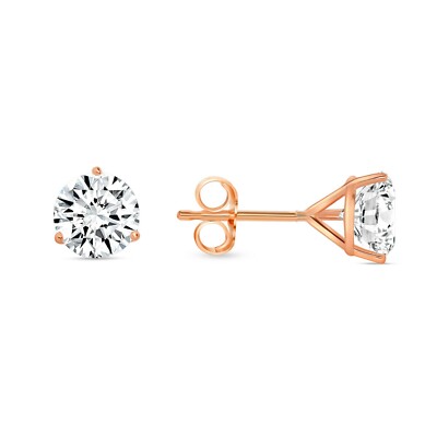3.50 Ct Round Cut Earrings Studs Solid Real 14K Rose Gold Push Back Martini