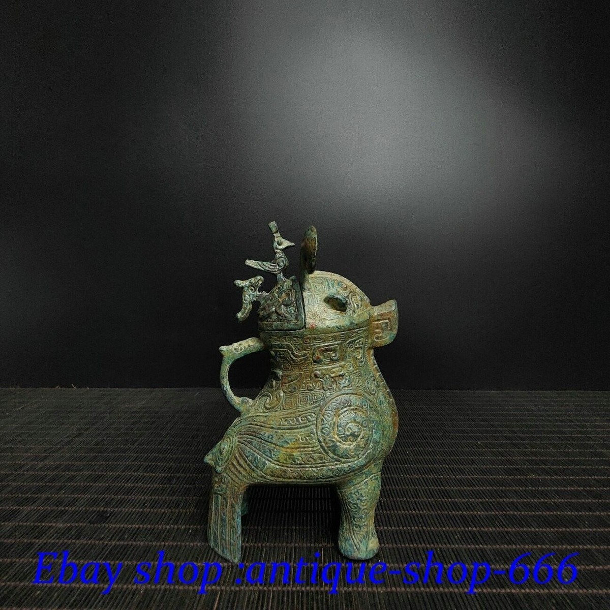 Old Chinese Shang Zhou Dynasty Bronze Ware Phoenix Beast Zun