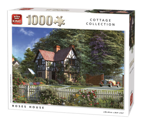 1000-teiliges Puzzle Landhaus Garten & Vintage Auto Rose Blumenhaus - Bild 1 von 2