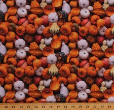 Cotton Seasonal Fall Leaves Autumn Pumpkins Fabric Print by the Yard D509.32