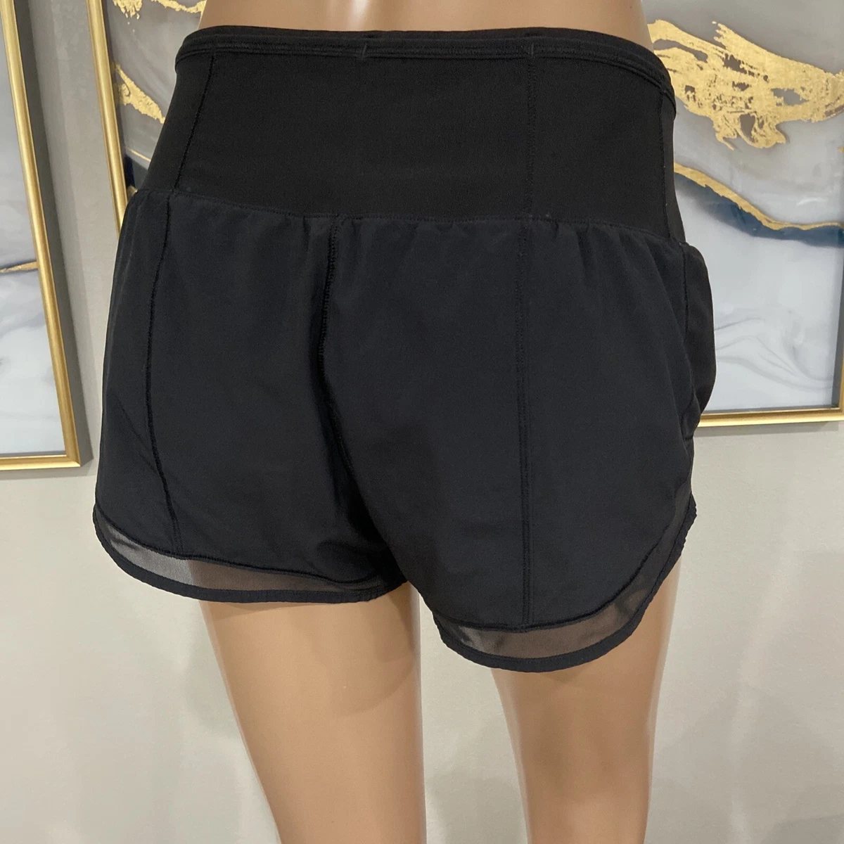 Lululemon 4 Black Hotty Hot Short Mesh Trim Drawstring w/ Liner