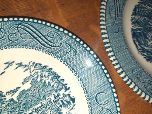 Set of 5 Currier & Ives Blue, Old Grist Mill 6-3/8" Dessert Plates - Picture 3 of 5