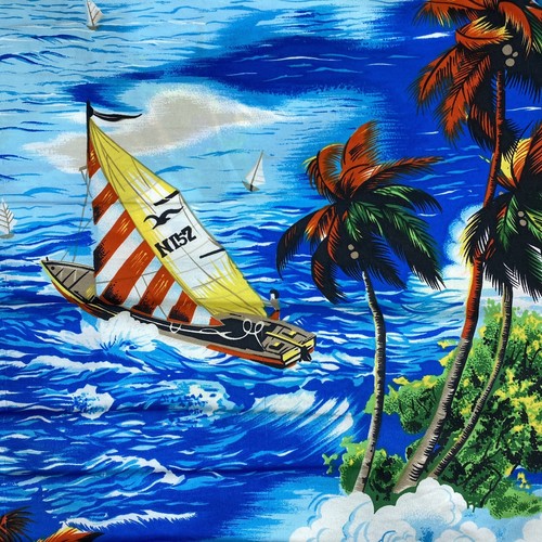 Big Kanaka Vintage 80s Hawaiian Aloha Polyester Men's XL Shirt Sail Boat Island - Picture 9 of 11