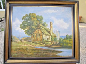 Tableau Signe Paysage Anglais Cornwall Peinture Huile Toile Cadre Bois 60x70cm Ebay