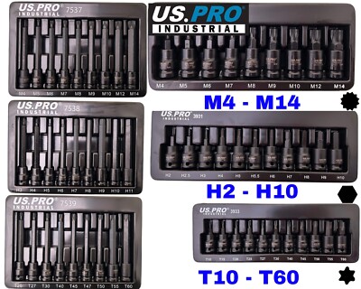 US PRO IMPACT Sechskant Torx Spline Bit Steckschlüssel 3/8'' Antrieb kurz & lang Inbus Stern HX