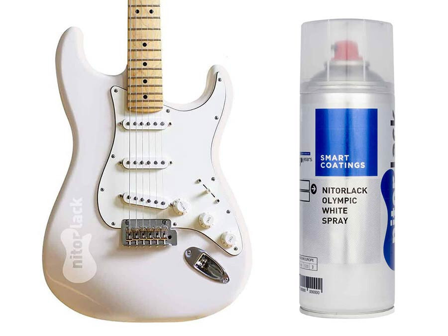 Vernis nitrocellulose Olympic White NitorLACK pour guitare en aérosol de 400ml