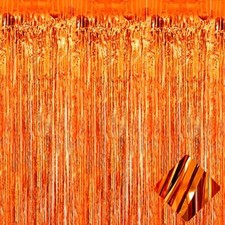 4 Pack 3.2Ft x 8.2Ft Orange Foil Fringe Curtain Backdrop Metallic Tinsel Foil...