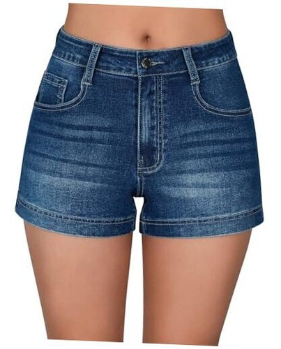 Women's Casual Summer High Waisted Basic Jean Shorts Stretchy Medium Blue