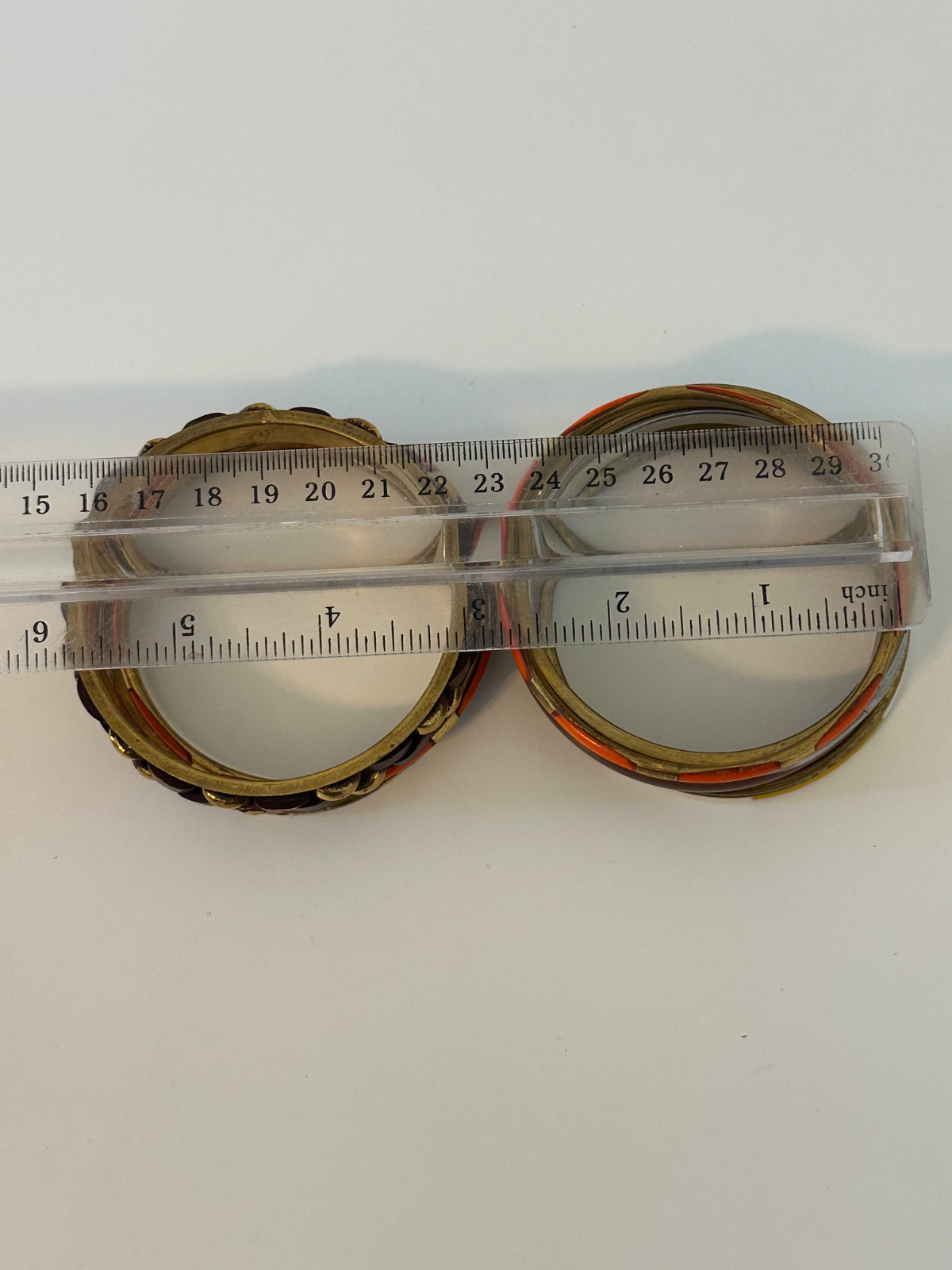 VTG Bangle Stackable Brown Orange Shell Wood Leat… - image 11