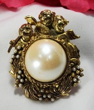 Victorian Revival Angel Cherub Pearl Brooch Pin