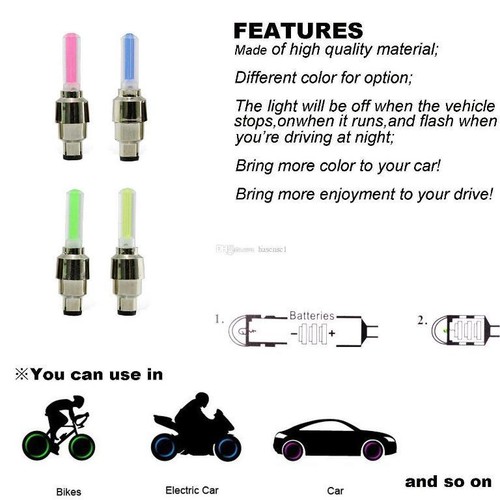 PACK / LOT GLOW NIGHT TUBE LED VALVE BIKE LIGHTS cycling flash tire wheel safety - Picture 7 of 34