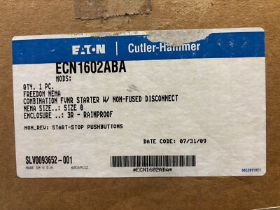 Eaton ECN1602ABA Freedom Series Combo FVNR Starter With Non-fused Disconnect