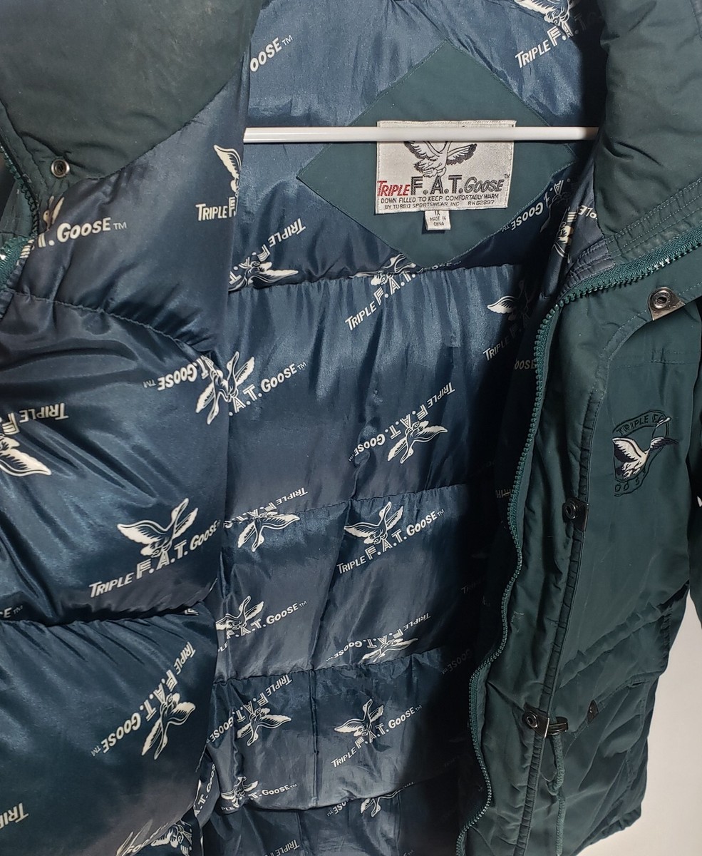 VTG Mens Triple FAT Goose 90s Green Puffer Full Zip Duck