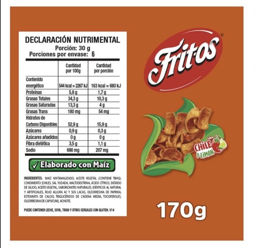 Sabritas Fritos Chile y Limon 170g Box w/3 bags papas snacks Mexican Chips - Picture 4 of 5