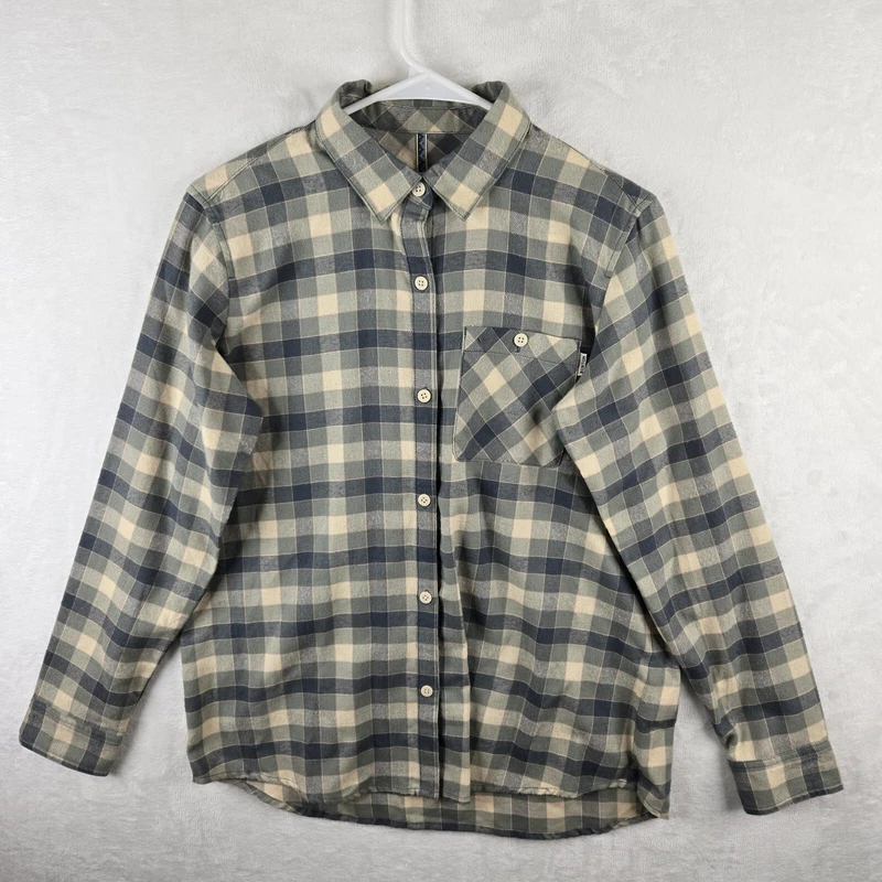 burton durable goods long sleeve button up flannel blue check shirt