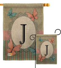 Butterflies J Initial Burlap Garden Flag Friends Decorative Gift Yard Banner
