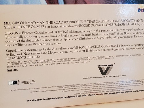 Laserdisc Movie - THE BOUNTY - Mel Gibson, Anthony Hopkins. Used, excellent cond - Picture 5 of 15