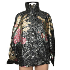 VTG GDT TOO Metallic Floral Neon 90s Windbreaker Reversible Hip Hop Jacket OS