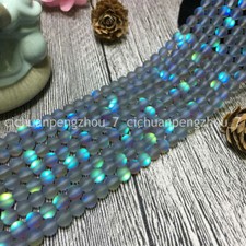 6/8/10mm Gray Gleamy Rainbow Moonstone Gem Round Loose Beads 15'' Strand