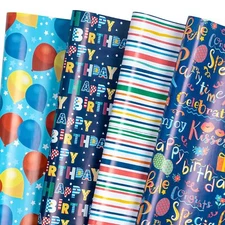 Birthday Wrapping Paper Sheet - 12 Sheets Folded Flat with 12 Gift Tags for P...