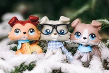 3PCS Mini Pet Shop LPS Dog Toy Collie 67 363 58 With Accessory Collect Kid Gift