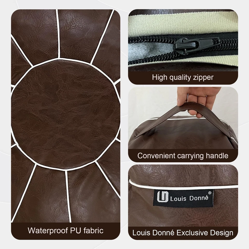 Cubierta otomana puf sin relleno Louis Donné, taburete de pie marroquí hecho a mano, redondo Foto 3 de 4