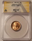 1952 D/S Lincoln Wheat Cent FS-511 OMM-1 MS63 RB ANACS