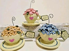 3 Teacups w Flower Bouquets, Note Holders, Bible Verses Suzi 2011 Blossom Bucket