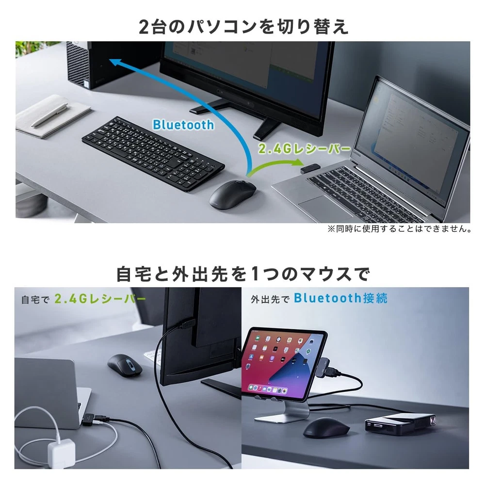 Bluetooth Wireless Mouse with 2.4G USB-C Receiver and USB Hub Function