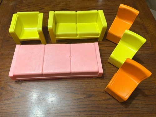 Barbie Dream House 1970s Furniture Lot Bed, Chairs, Couch 6 PCS