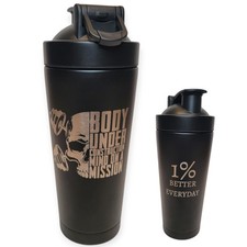 Custom 25 oz Metal Insulated Shaker Water Bottle Engraved In USA 2 Sided Protein