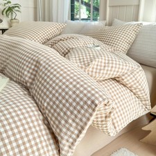 Queen Comforter Set Tan Gingham Comforter Modern Style Beige Plaid Comforter ...