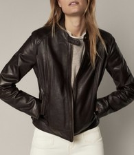 Massimo Dutti Soft Black Soft Leather Jacket Light Shoulder Pad XS AU6