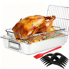 Dallden Roasting Pan Kit 15.5X11.5 Inch Stainless Steel Turkey Roaster Baking
