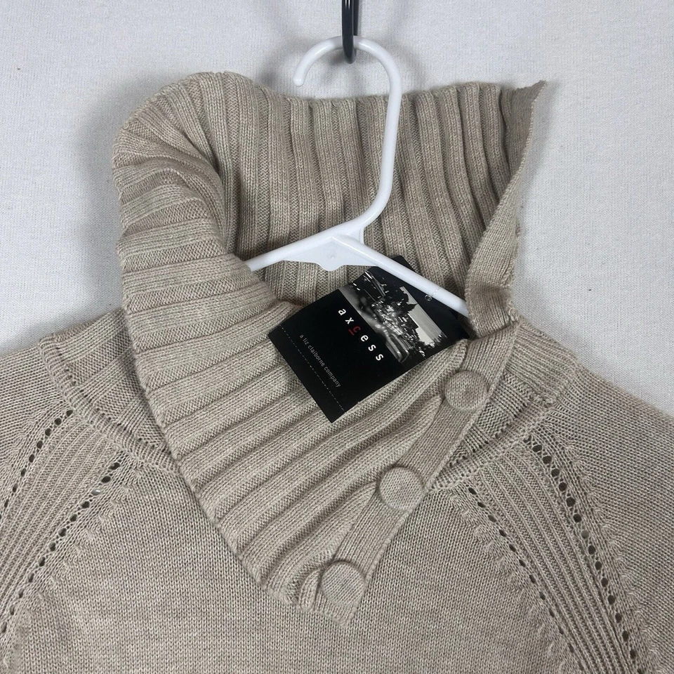 Axcess NUEVO Suéter Liz Claiborne Mujer XL Beige Tejido Cuello Botón Asimétrico Foto 2 de 4