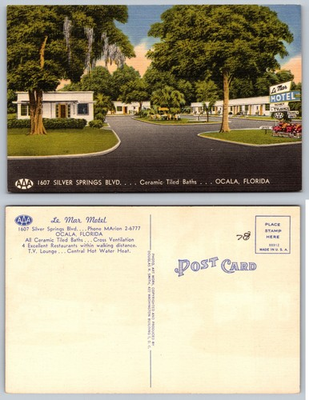 #ad Le Mar Motel Ocala Florida Roadside View Postcard $4.85